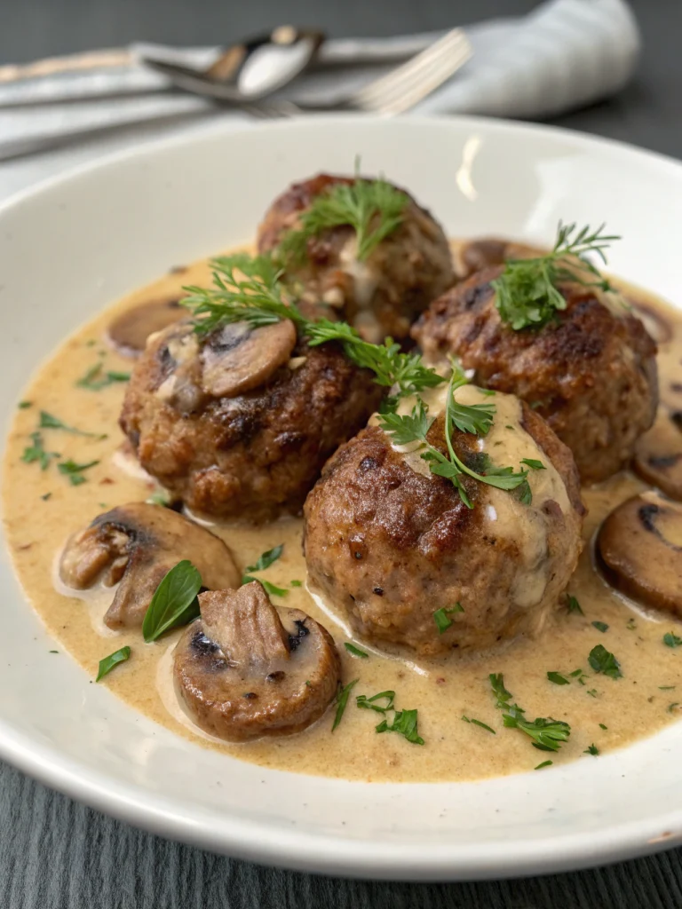 Boulettes de Viande Maison avec Sauce à la Crème et Champignons