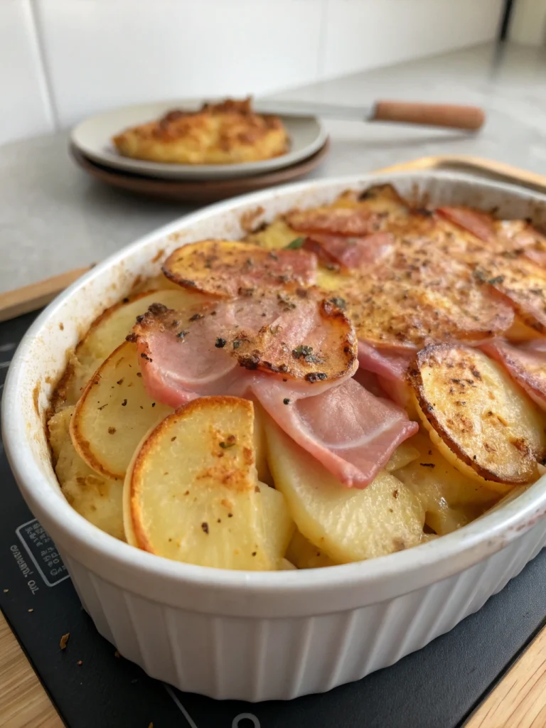 Cassolette déjeuner aux pommes de terre et jambon