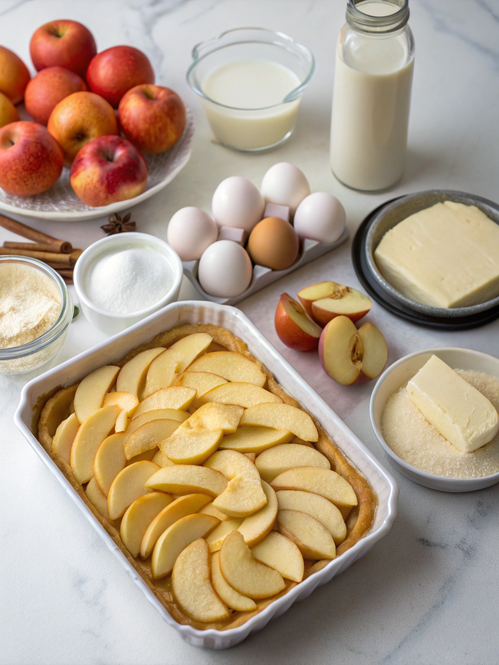 Ingrédients pour le gâteau flan aux pommes