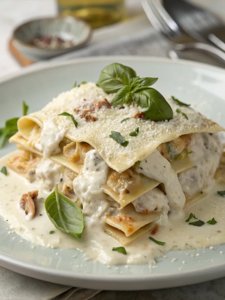 Lasagnes Fondantes au Poulet et Sauce Blanche Crémeuse