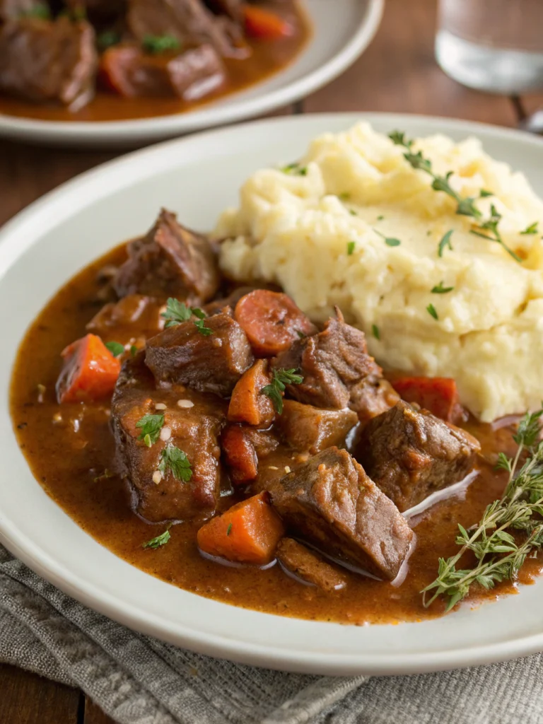 bœuf braisé en sauce avec purée maison