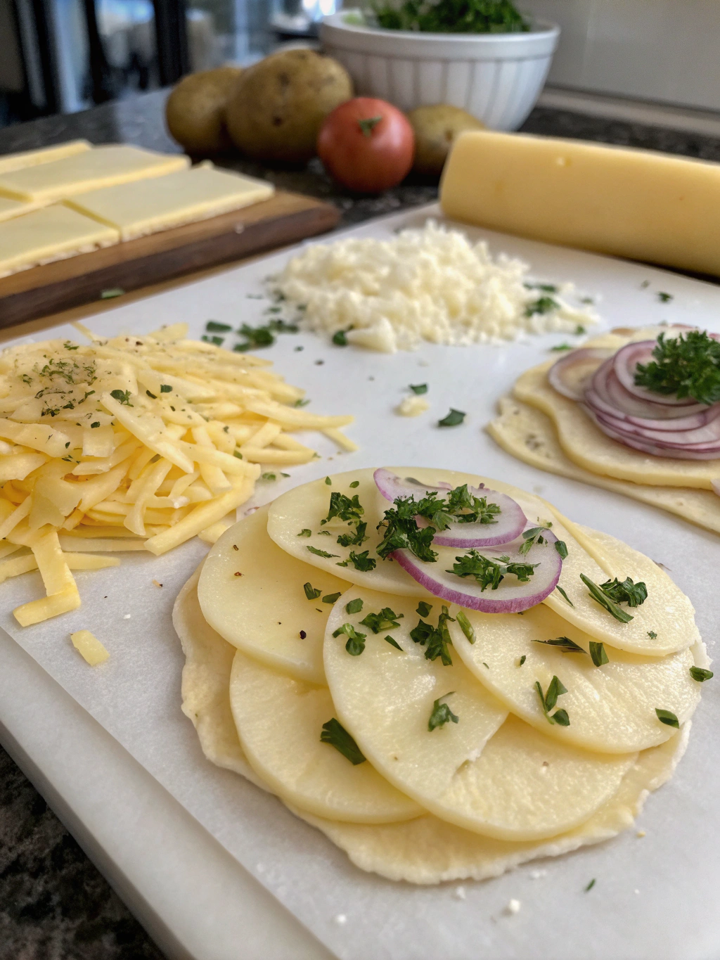 Ingrédients pour galettes de pommes de terre au fromage