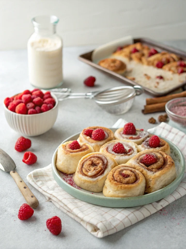 recette de roulés à la cannelle et framboise