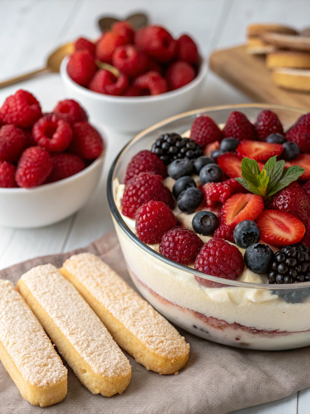 Ingrédients pour tiramisu aux fruits rouges