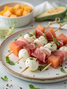 Brochettes melon jambon cru mozzarella