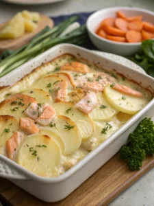 Gratin de Pommes de Terre, Saumon et Sauce Béchamel
