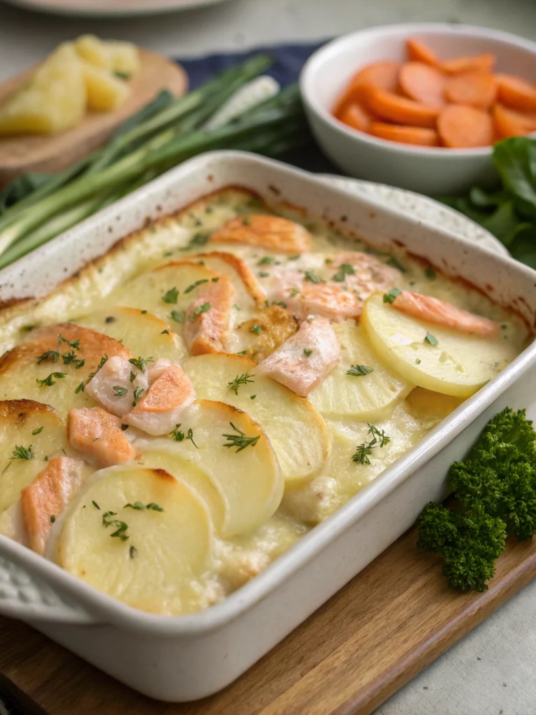 Gratin de Pommes de Terre, Saumon et Sauce Béchamel