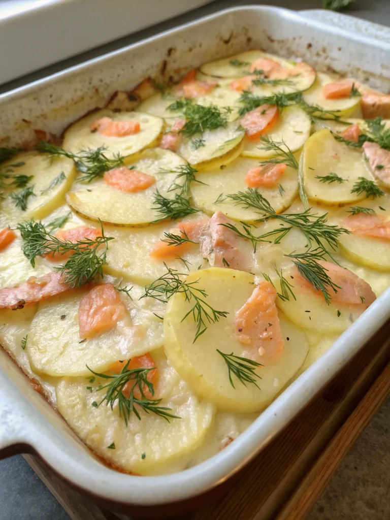 Gratin de pommes de terre et saumon aux herbes
