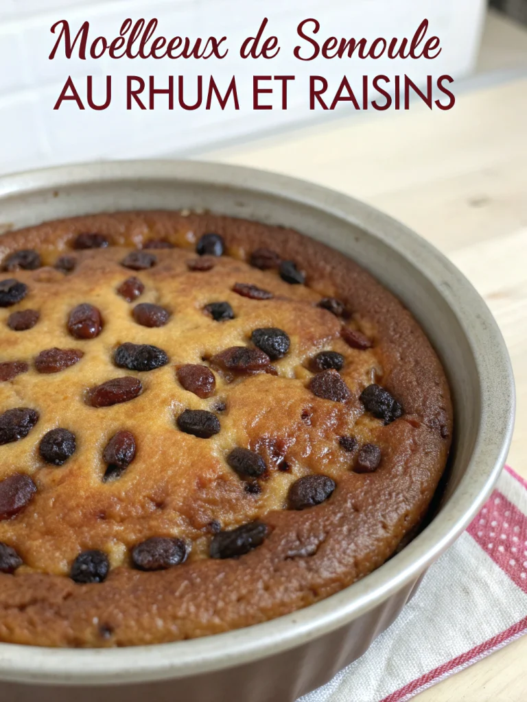 Moelleux de semoule au rhum et raisins