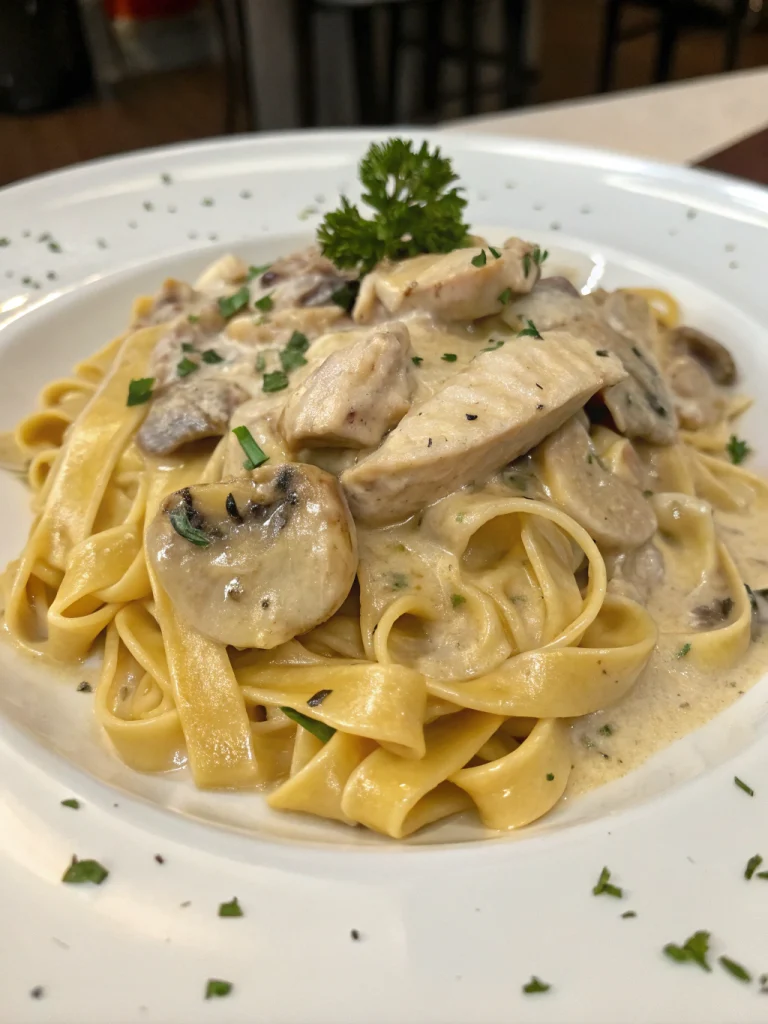Pâtes Alfredo poulet champignons