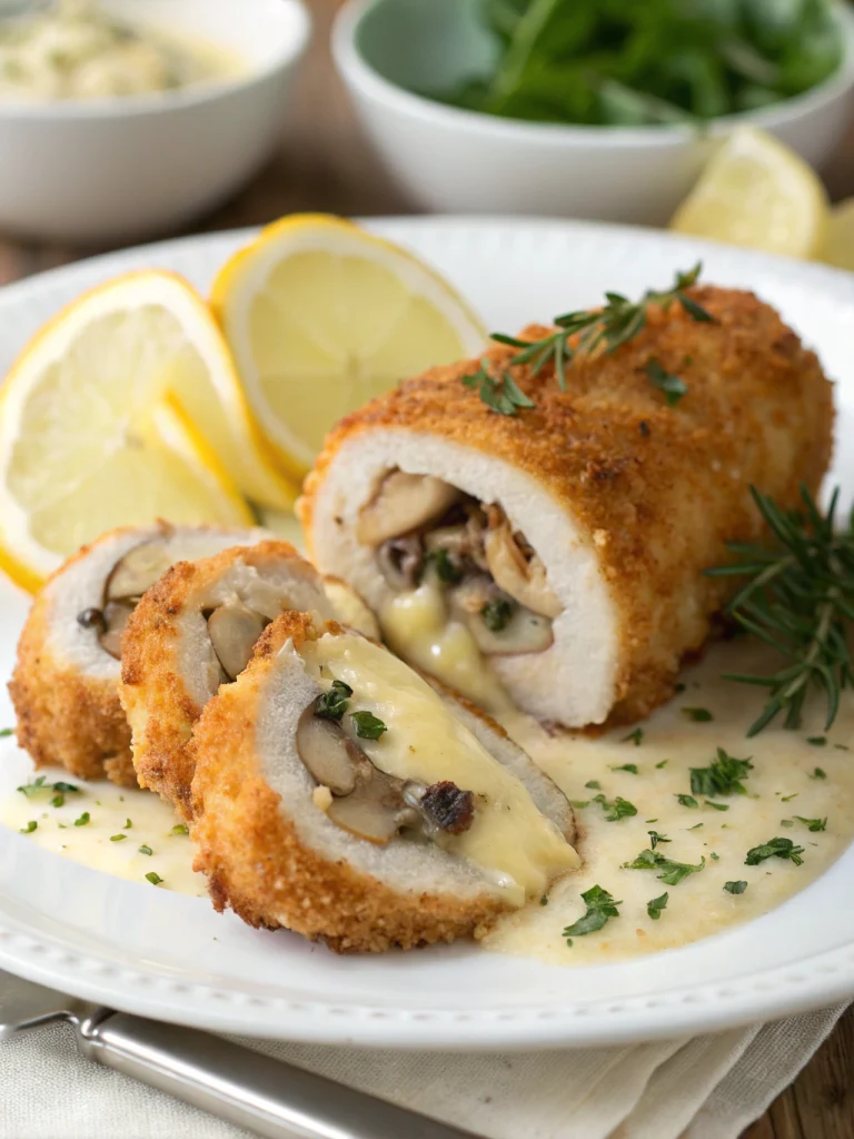 Poulet Roulé aux Champignons et Coeur de Fromage Fondant