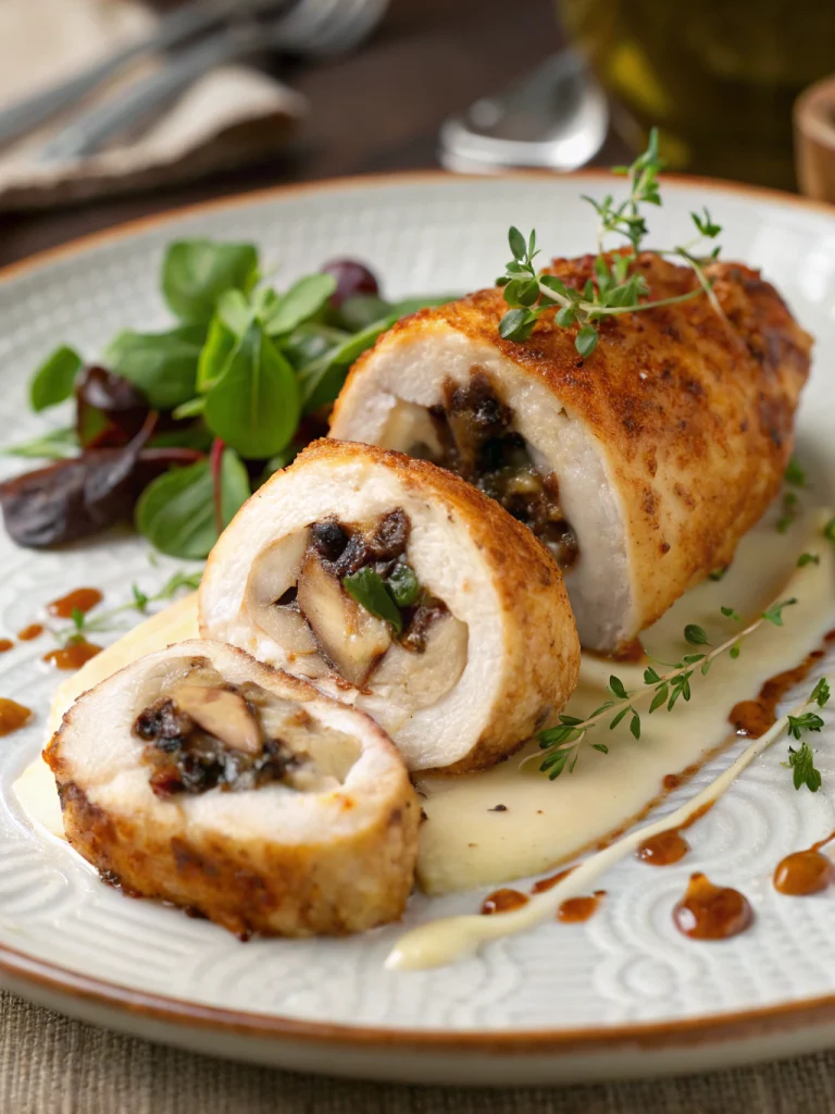 Poulet Roulé aux Champignons et Coeur de Fromage Fondant