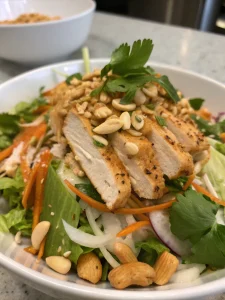 Salade Croquante au Poulet Thaï et Sauce Cacahuète