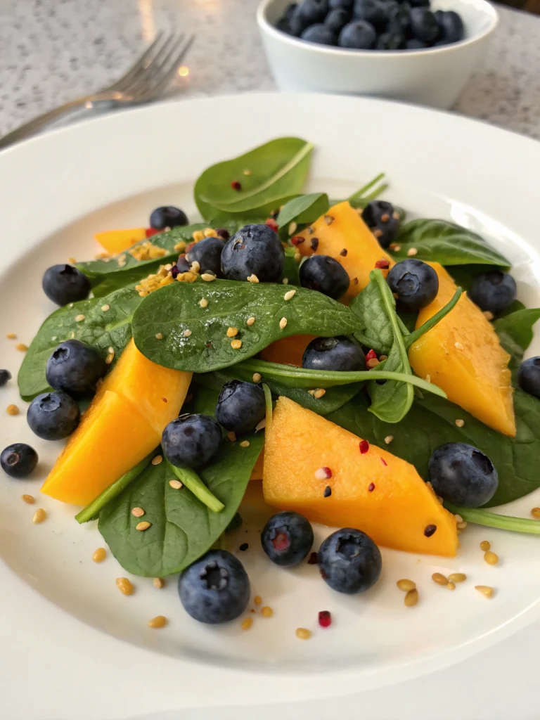 Salade de Mangue avec Épinards et Myrtilles