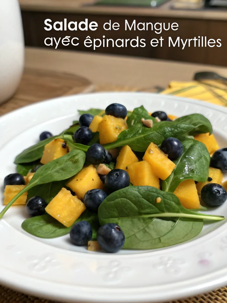 Salade de Mangue avec Épinards et Myrtilles
