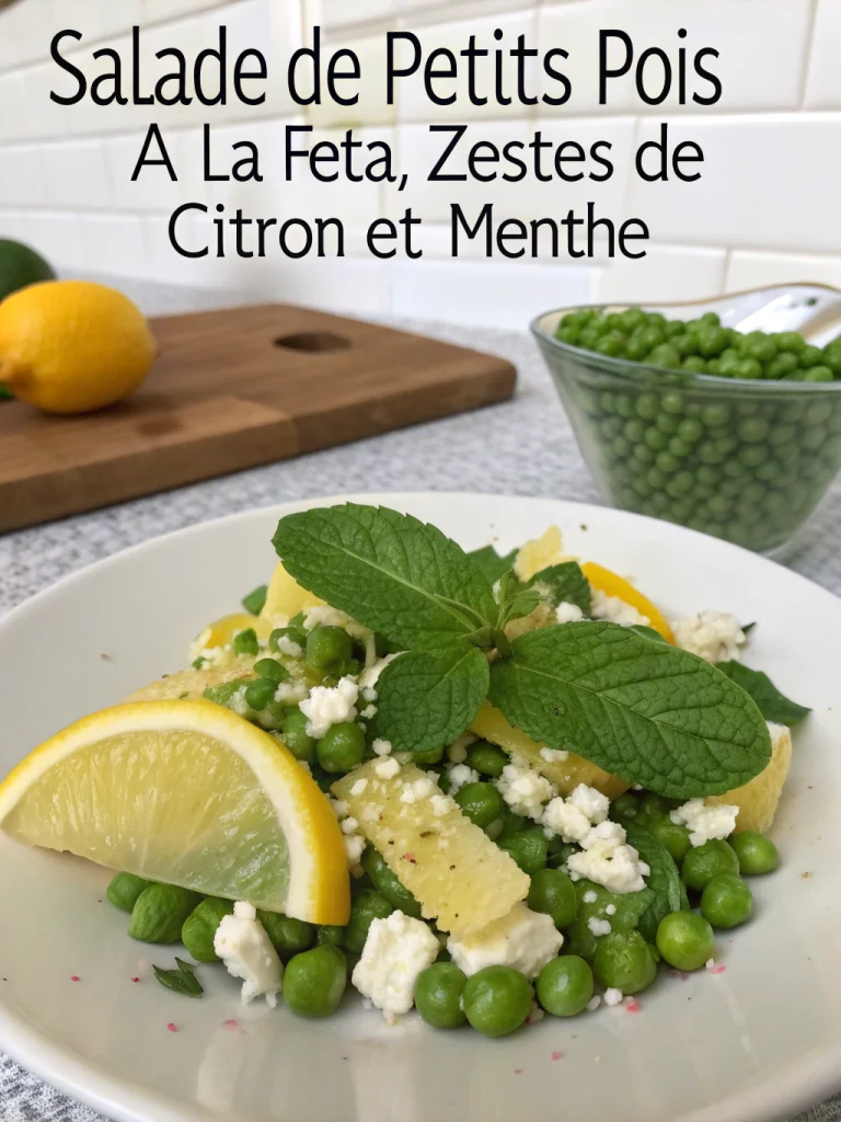 Salade de petits pois à la feta, zestes de citron et menthe