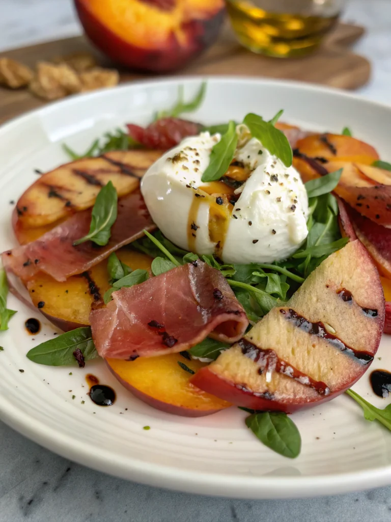 Salade pêches grillées burrata bresaola