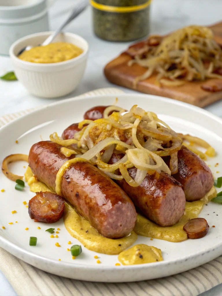 Saucisses à la moutarde et aux oignons