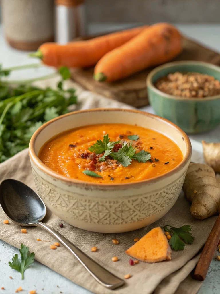 Soupe carottes patate douce gingembre