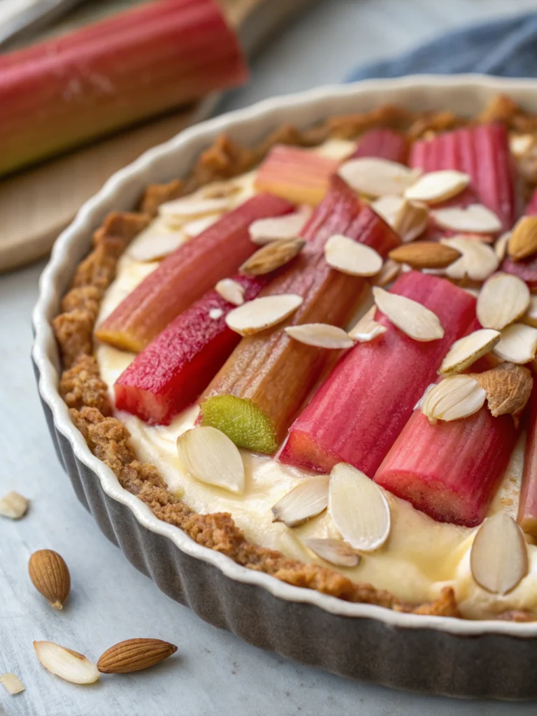 Tarte rhubarbe crème vanillée amandes