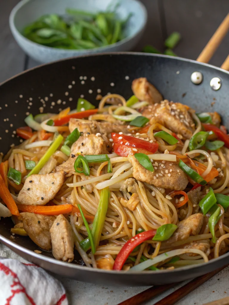 Wok de Poulet aux Nouilles et Légumes
