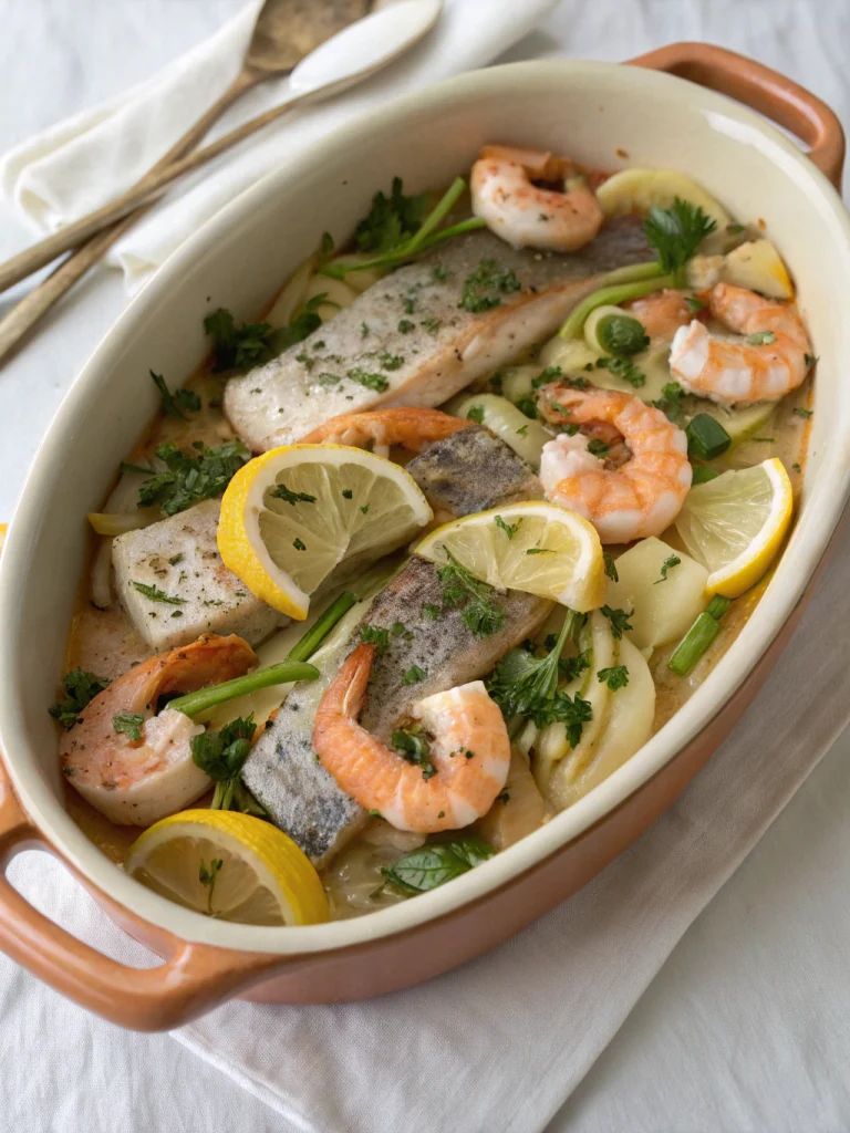Cassolette de Poissons aux Crevettes et Poireaux