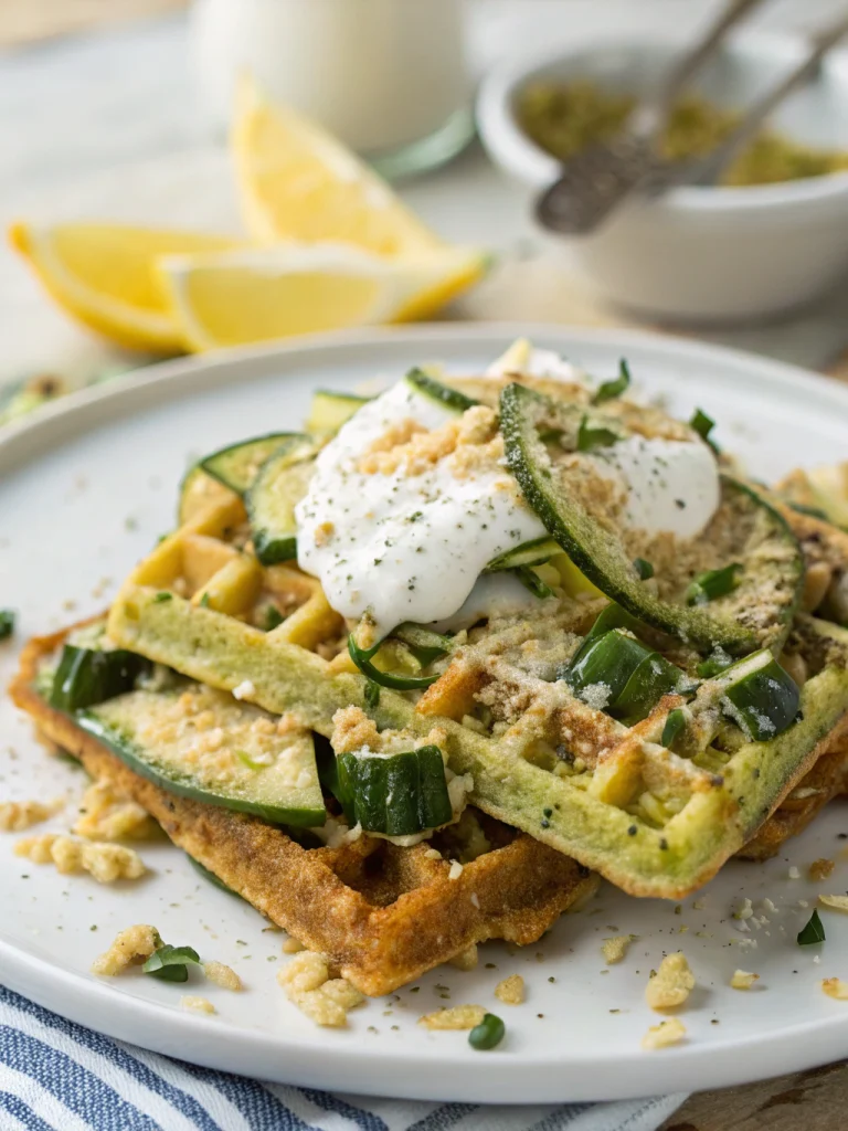 Gaufres Salées au Quinoa Courgette et Parmesan Sauce Yaourt Citron