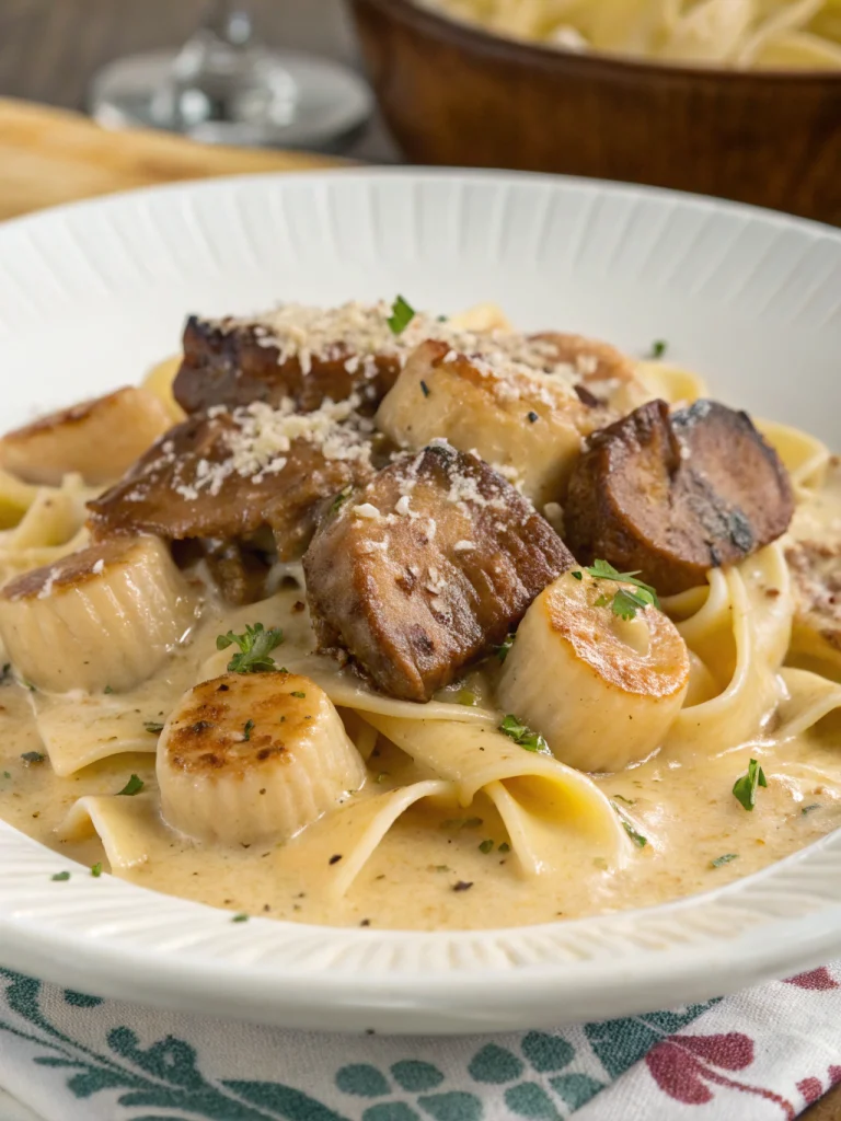 Pâtes aux Coquilles et Boeuf dans une Sauce Crémeuse à l'Ail et au Parmesan