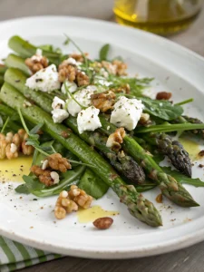 Salade d'asperges rôties au chèvre et noix de Grenoble