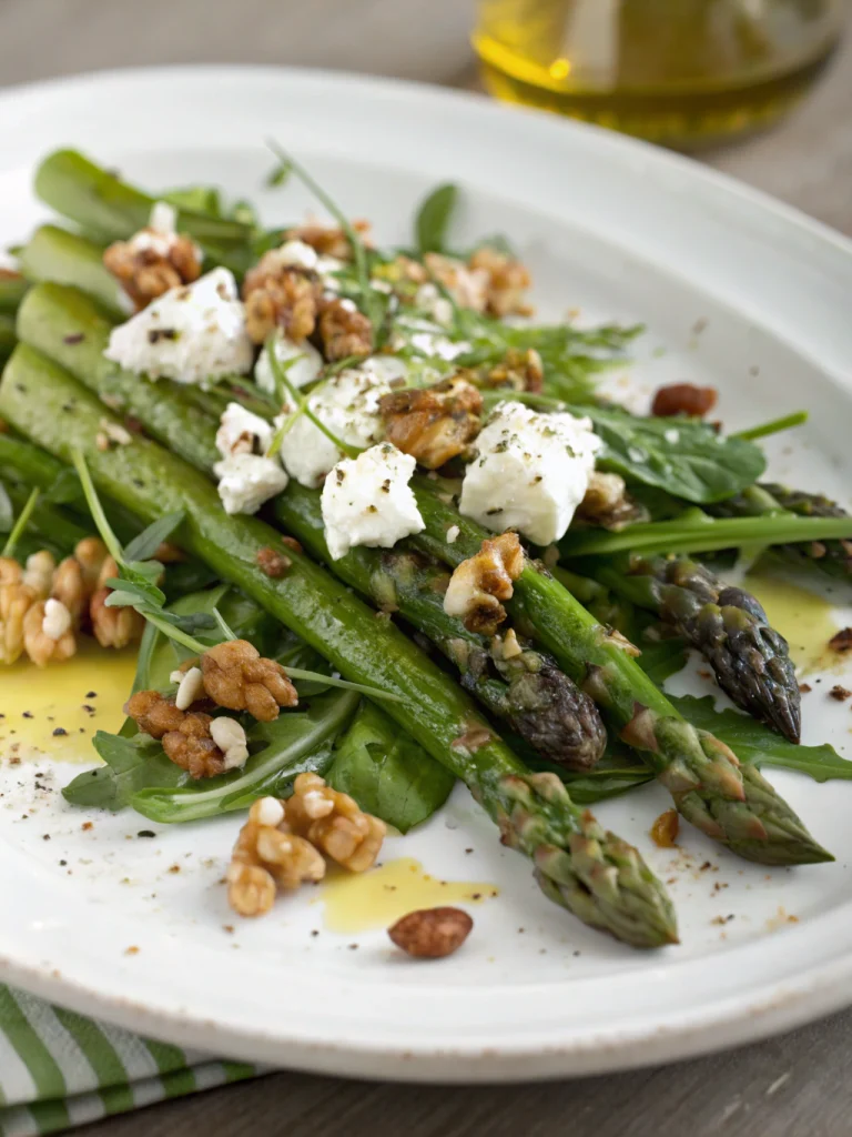 Salade d'asperges rôties au chèvre et noix de Grenoble