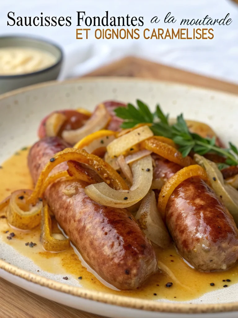 Saucisses fondantes à la moutarde et oignons caramélisés