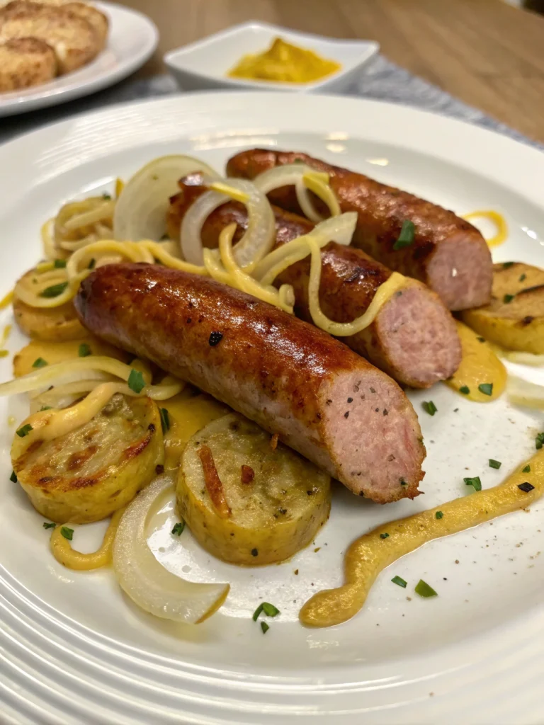 Saucisses à la moutarde et aux oignons