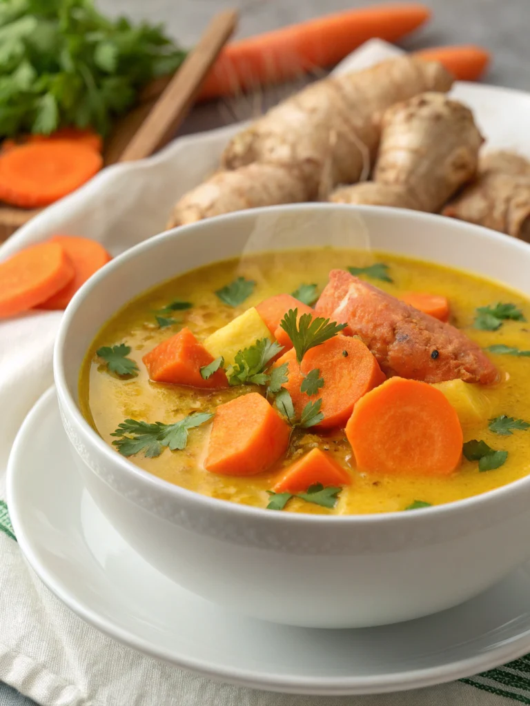 Soupe de carottes patate douce et gingembre au lait de coco