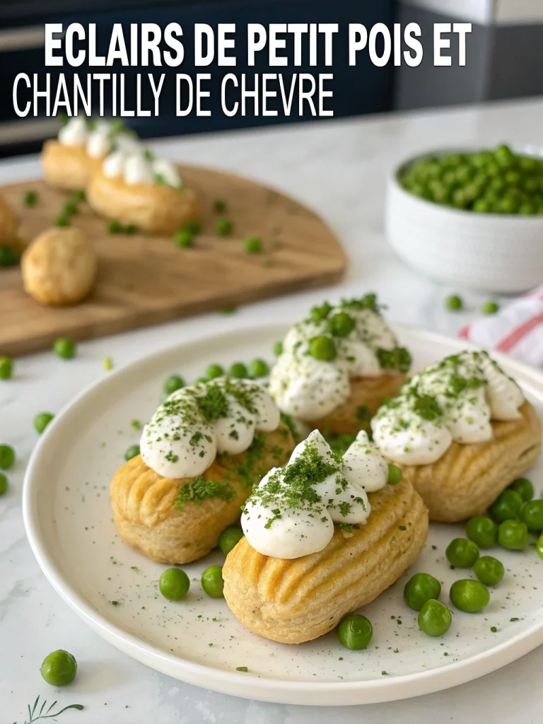 Éclairs de petit pois et chantilly de chèvre