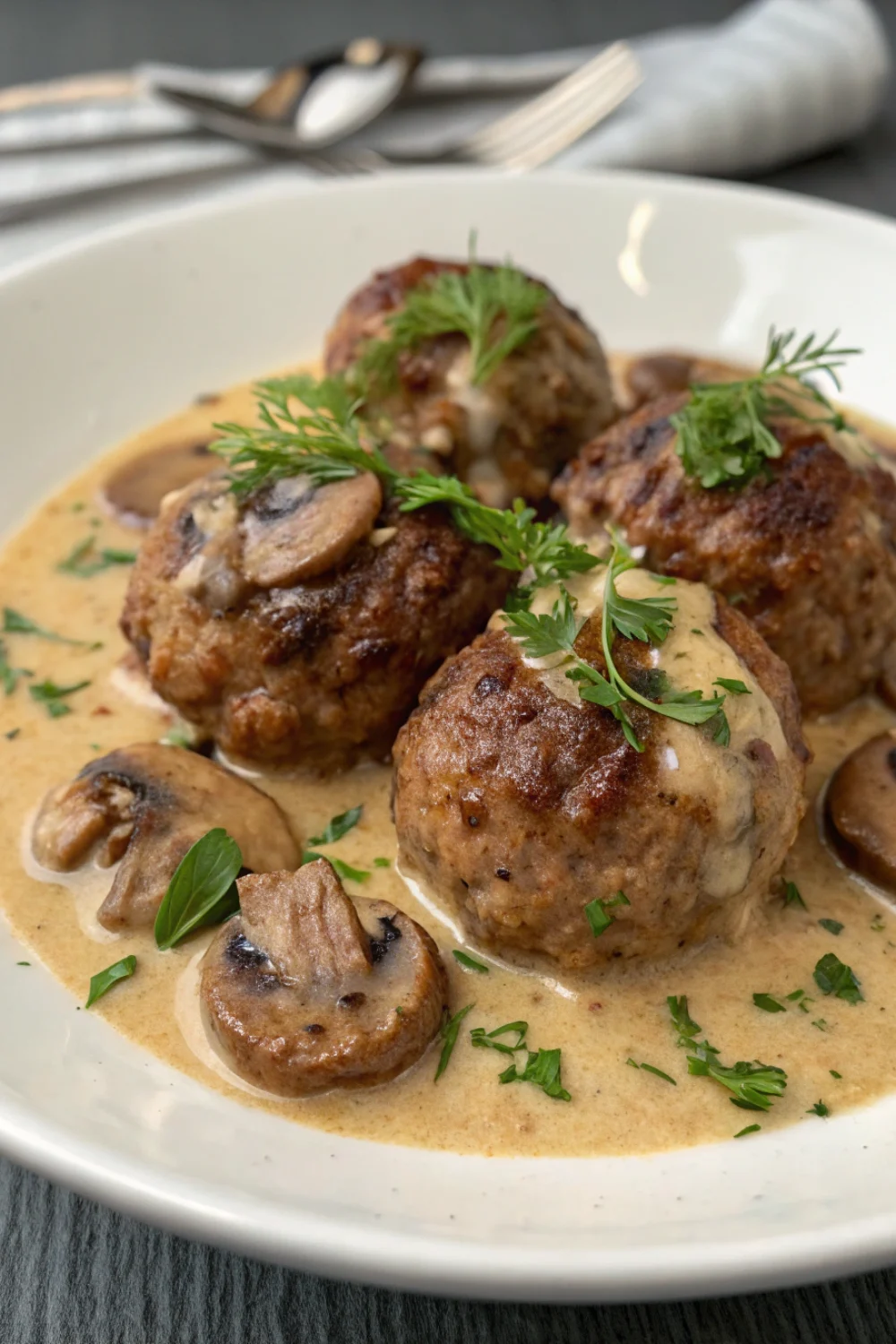 Boulettes de Viande Maison avec Sauce à la Crème et Champignons