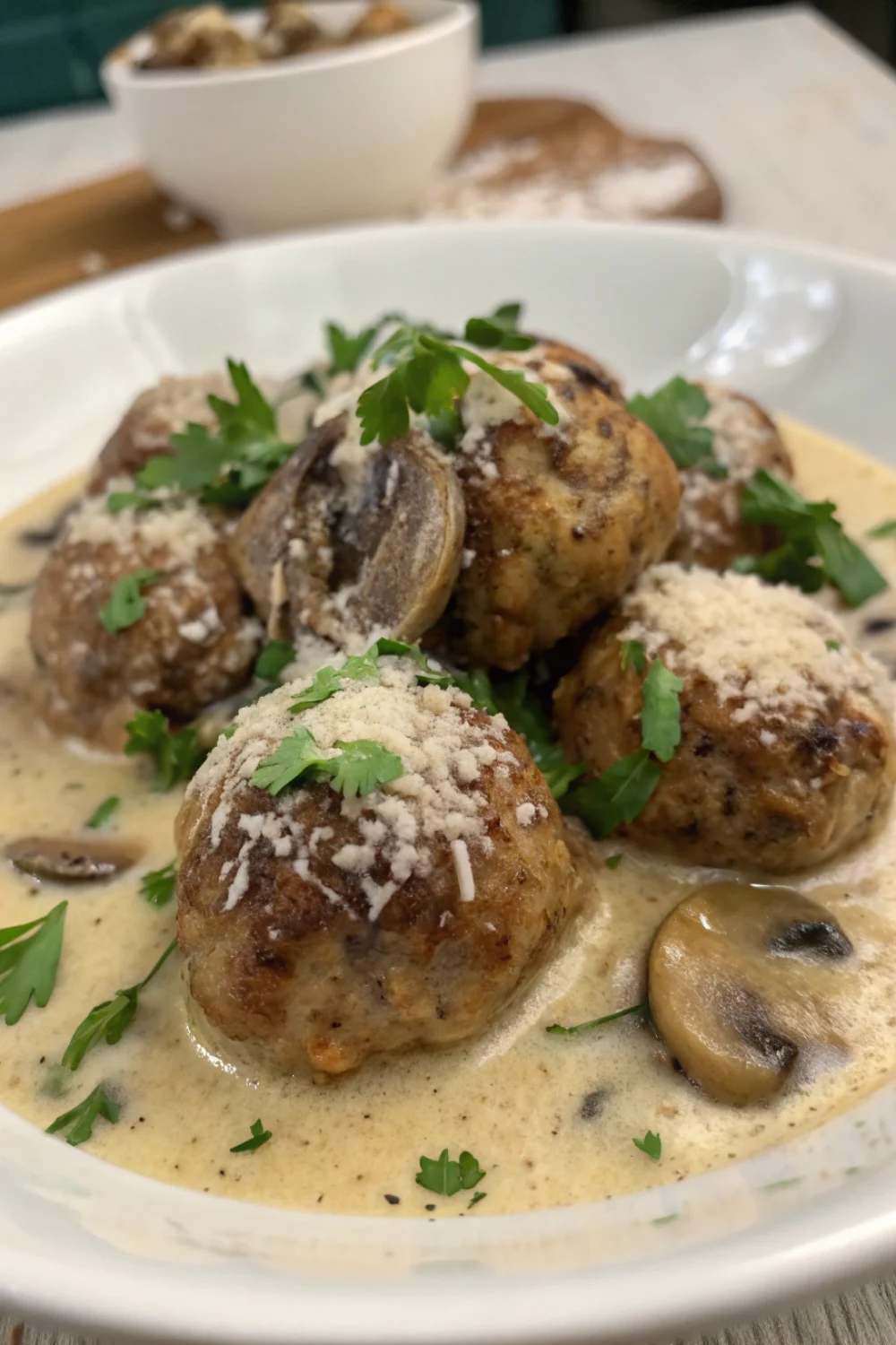 Boulettes de viande maison avec sauce à la crème et champignons