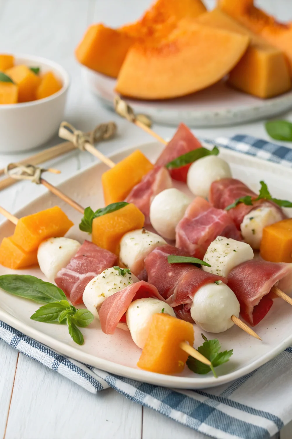 Brochettes de melon jambon cru et mozzarella