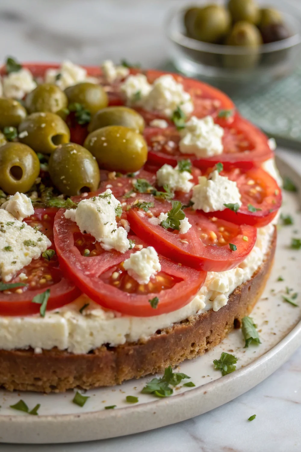 Cake tomates séchées feta olives vertes