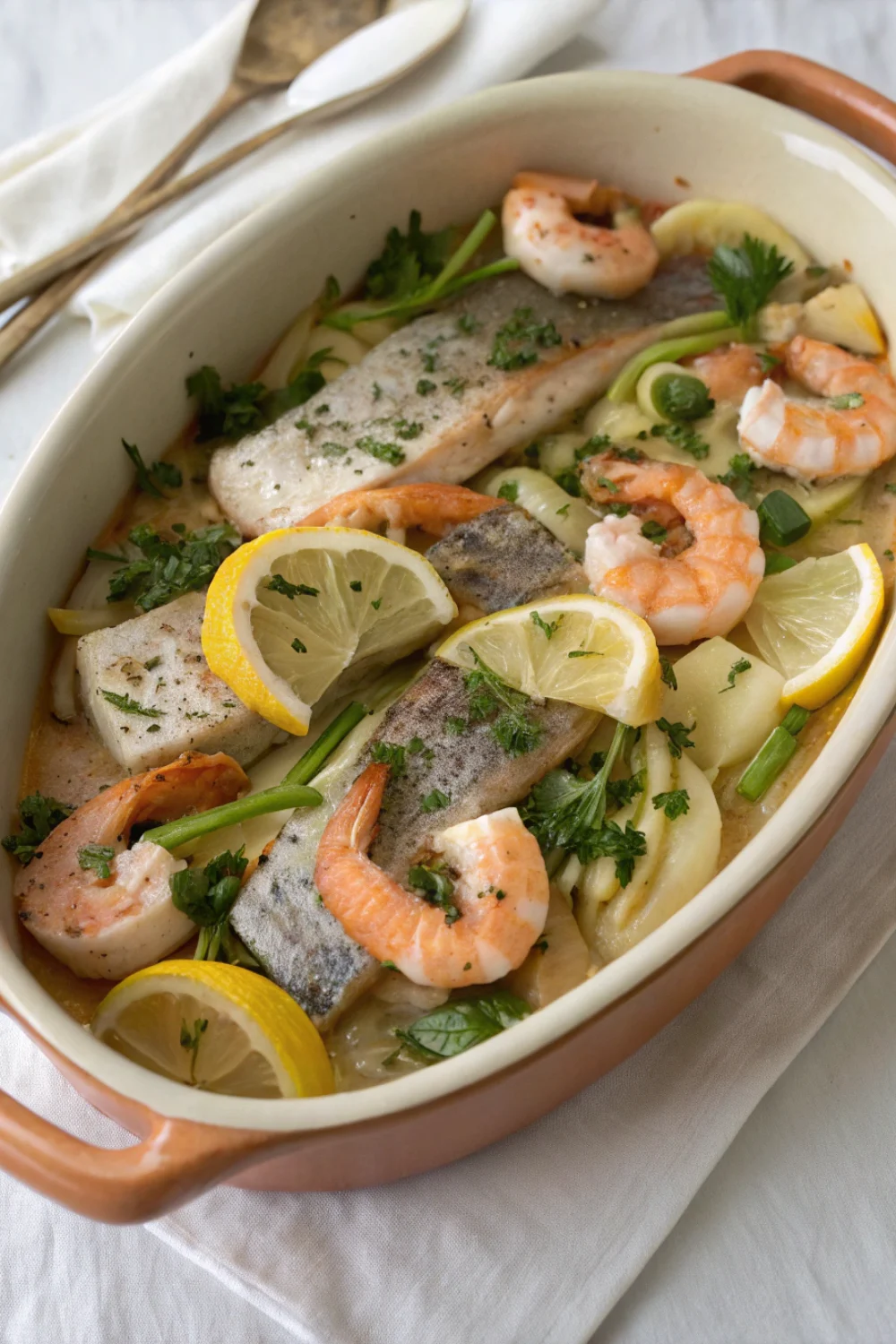 Cassolette de Poissons aux Crevettes et Poireaux