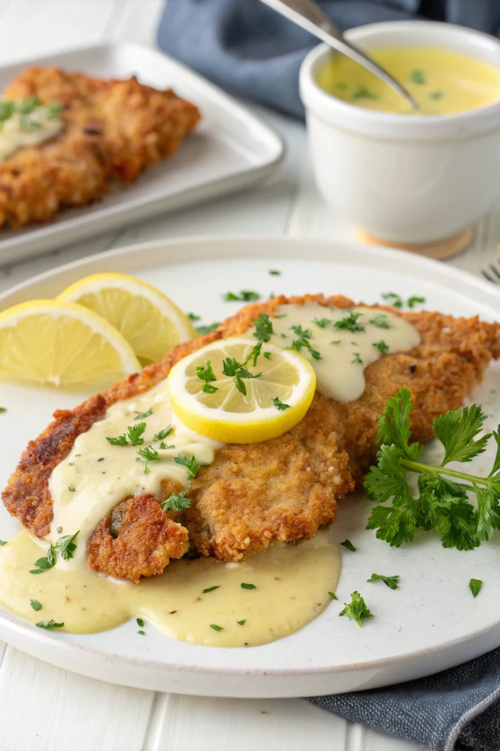Escalope de Poulet Panée avec Sauce Crémeuse au Citron