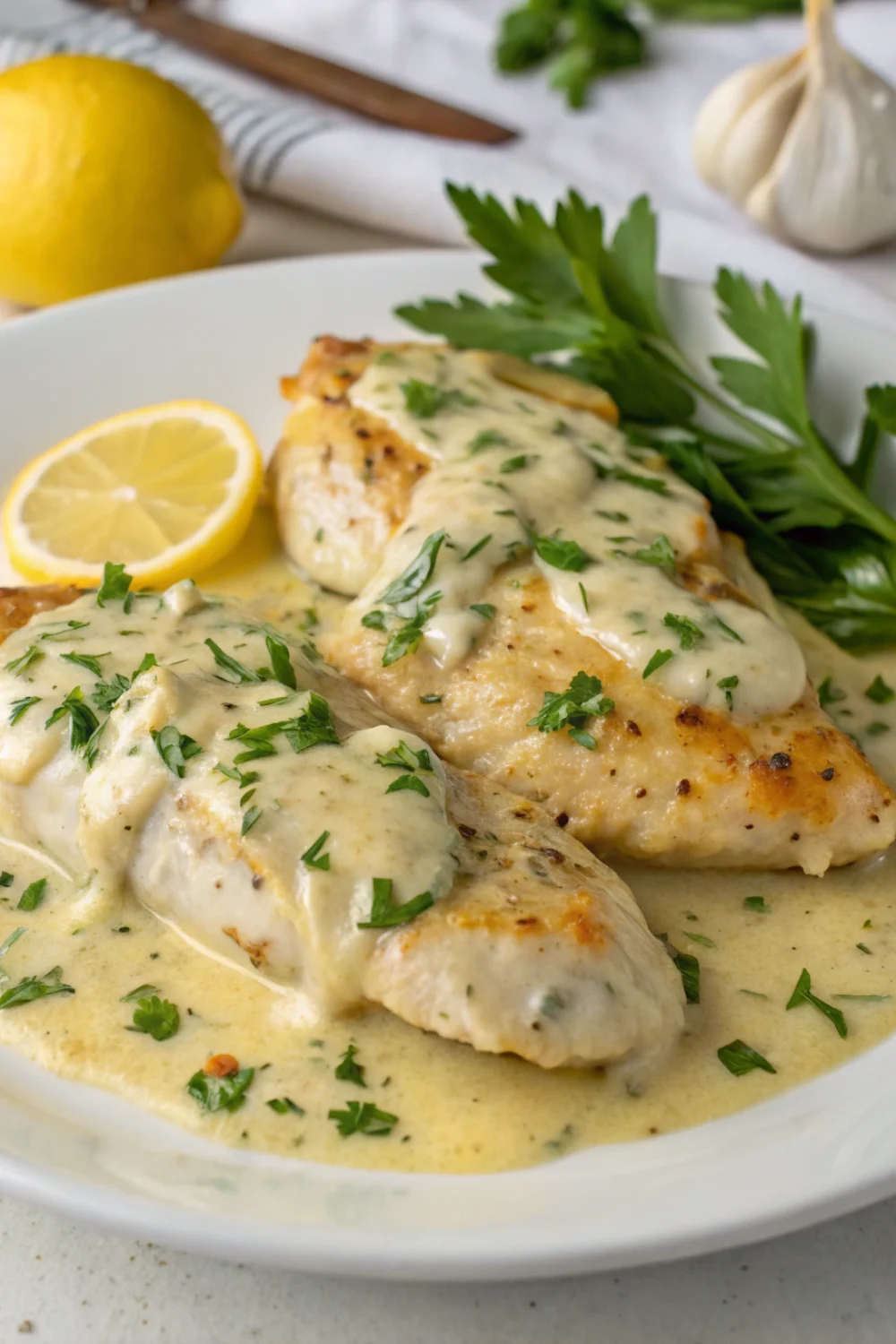 Filets de poulet ail sauce crème citron