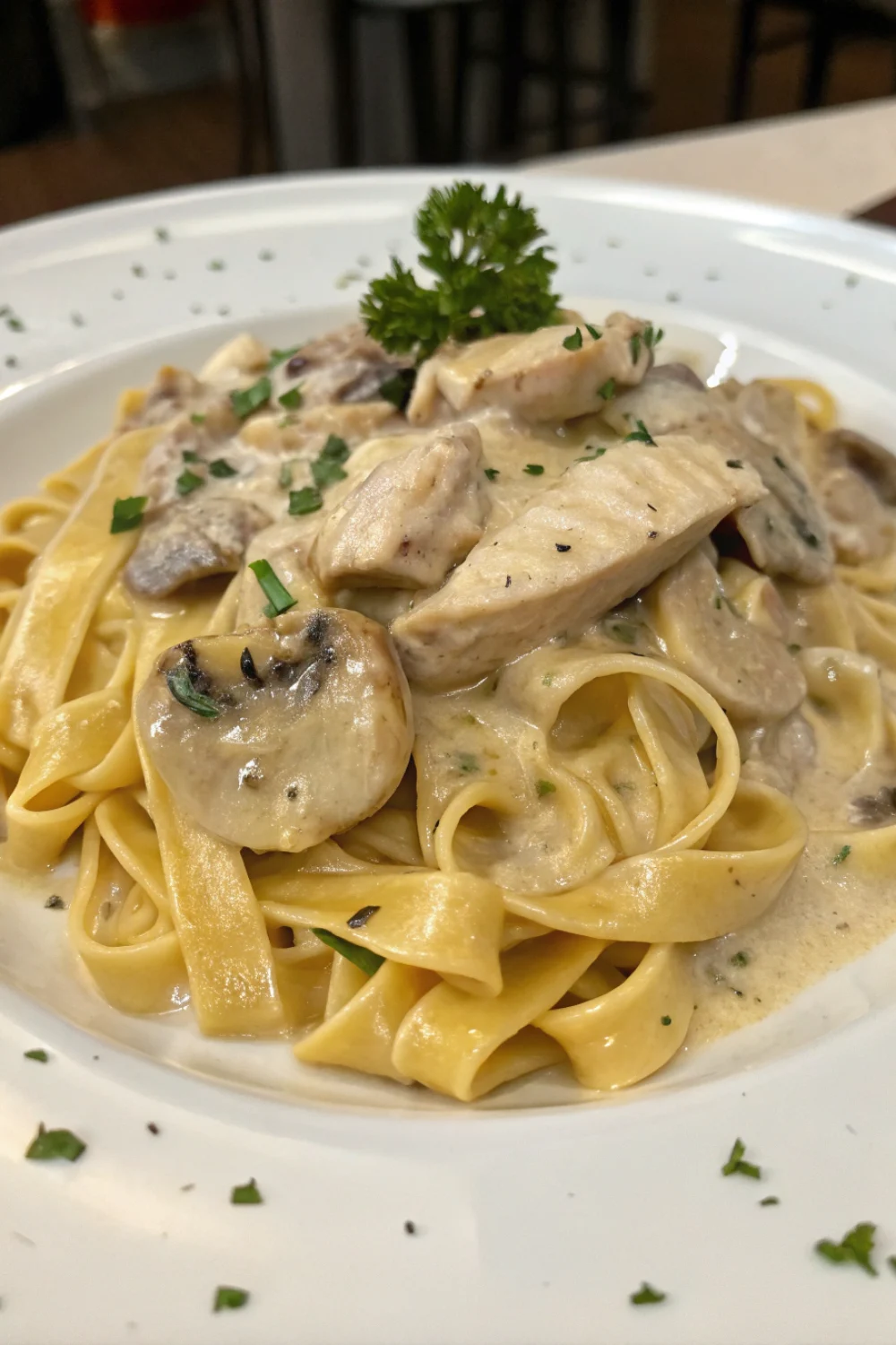 Pâtes Alfredo poulet champignons