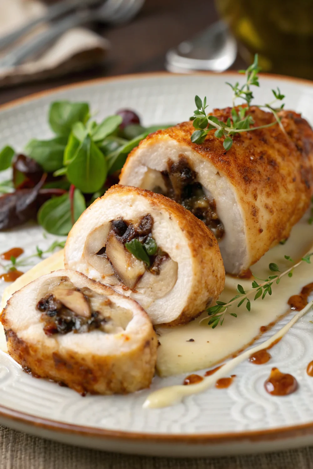 Poulet Roulé aux Champignons et Coeur de Fromage Fondant