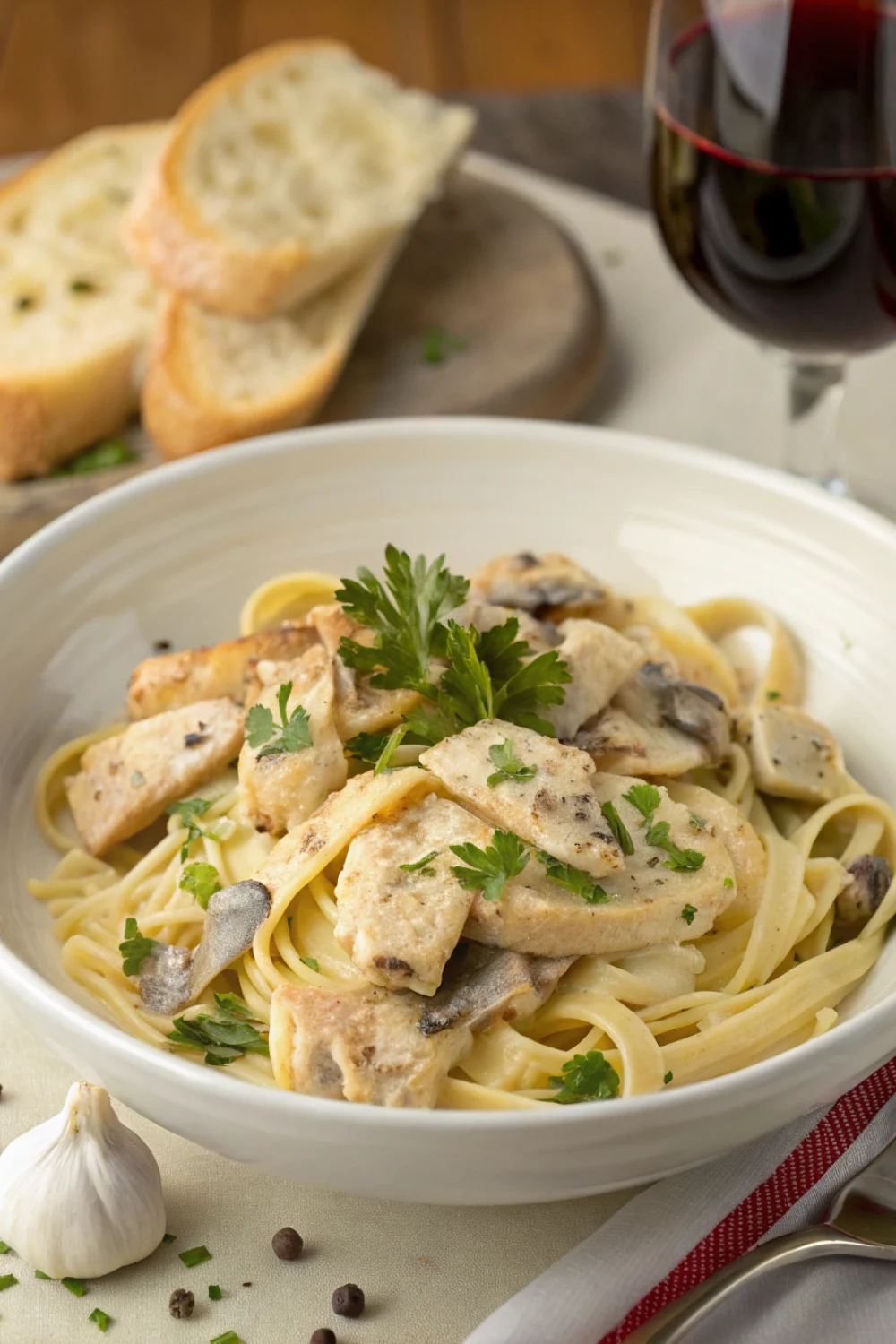 Pâtes Alfredo au Poulet et aux Champignons