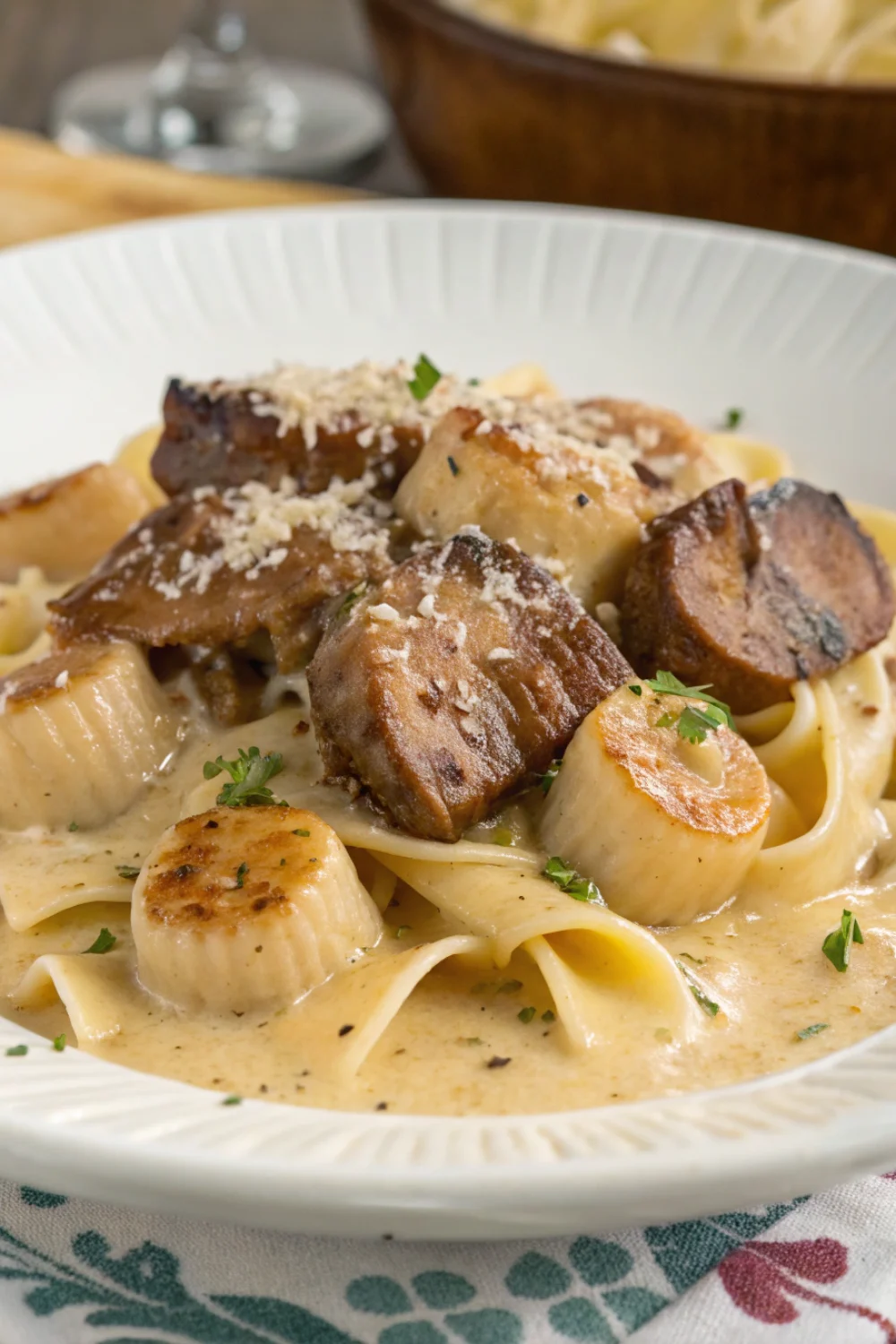 Pâtes aux Coquilles et Boeuf dans une Sauce Crémeuse à l'Ail et au Parmesan