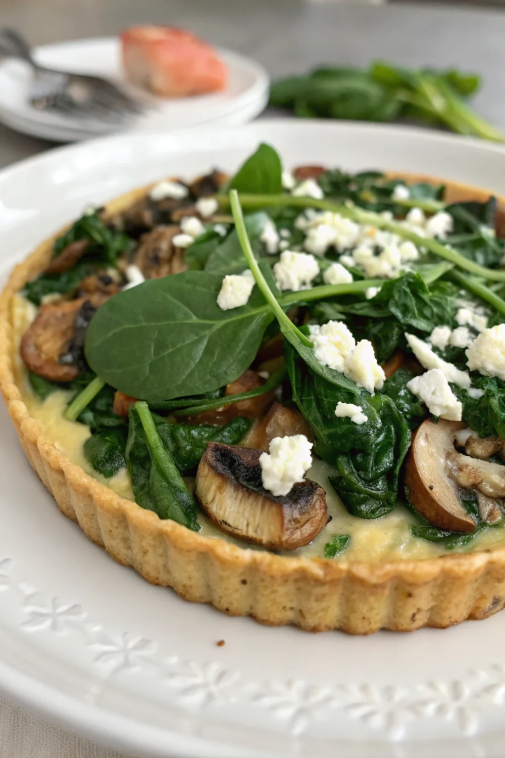Quiche sans pâte épinards, champignons & feta