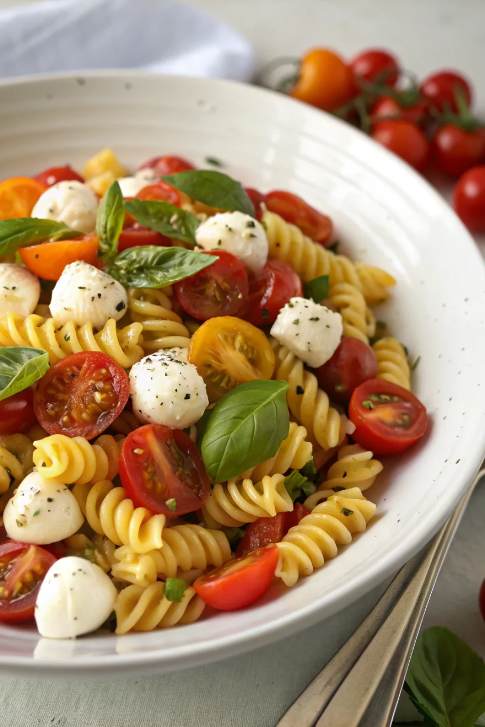 Salade de Fusilli, Tomates Cerises & Mozza