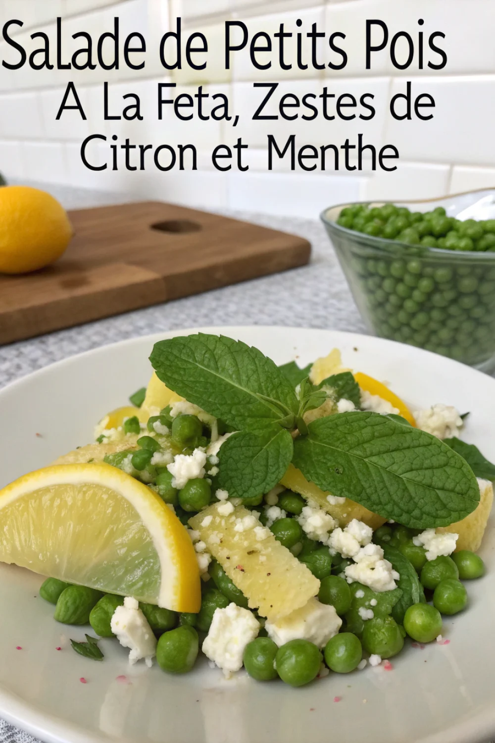 Salade de petits pois à la feta, zestes de citron et menthe
