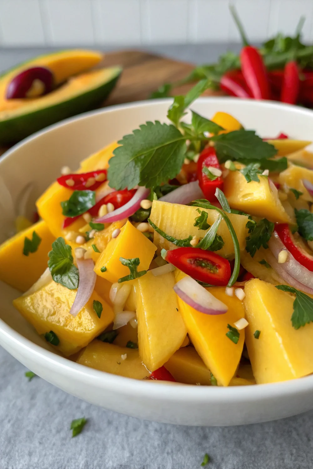 Salade rapide de mangue thaïe douce et piquante