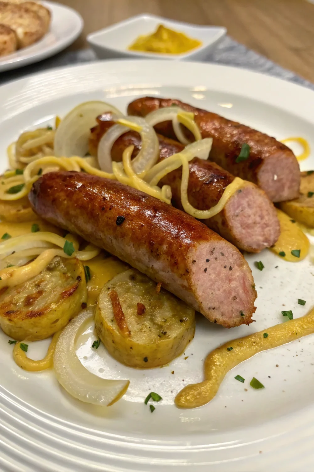 Saucisses à la moutarde et aux oignons